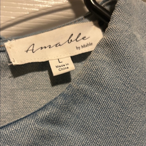 Blue Denim Dress with Ruffled Collar - Picture 3 of 9